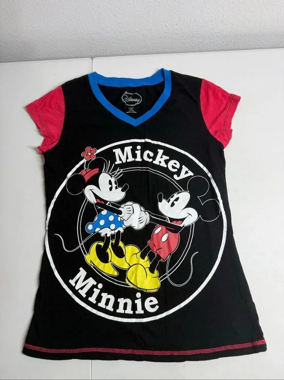 Disney Mickey Minnie Junior Graphic T Shirt Black Short Sleeve Size L(11-13)